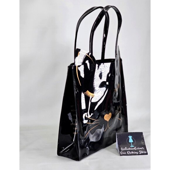 NWT Ted Baker Women's Black Patent Leather Feline Cat-Shaped Icon Tote Bag 391 - Picture 4 of 12